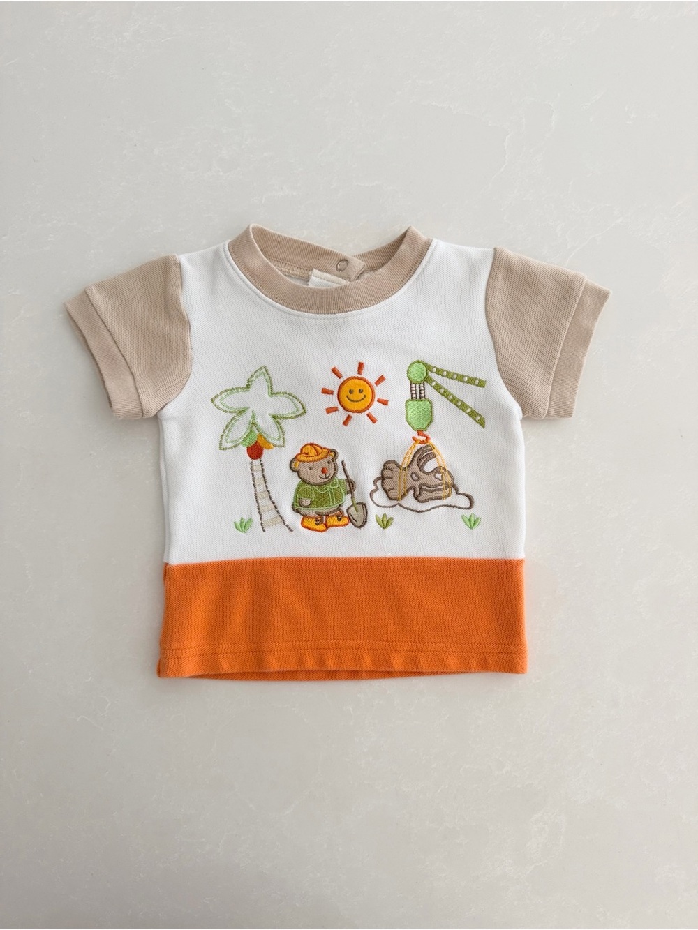 Vintage 90s Sears Baby Dinosaur Dig Archaeology Knit Polo Shirt •Size 6M
